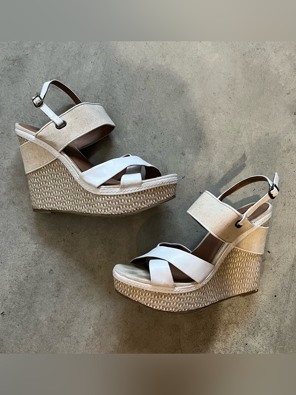 MIA Cream and White Espadrille Wedge Sandals